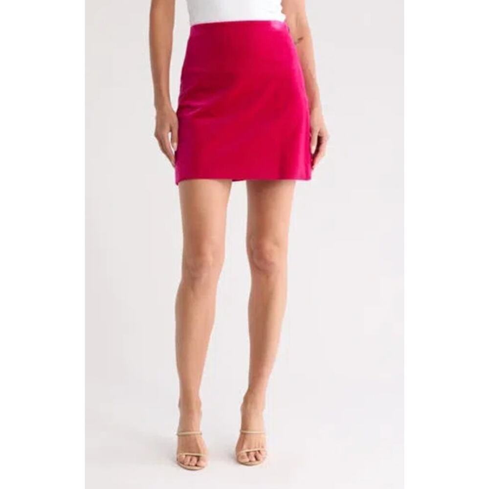 Theory Cotton Blend Magenta Hot Pink Stretch Velvet Mini Skirt • Size 2 ⬇️